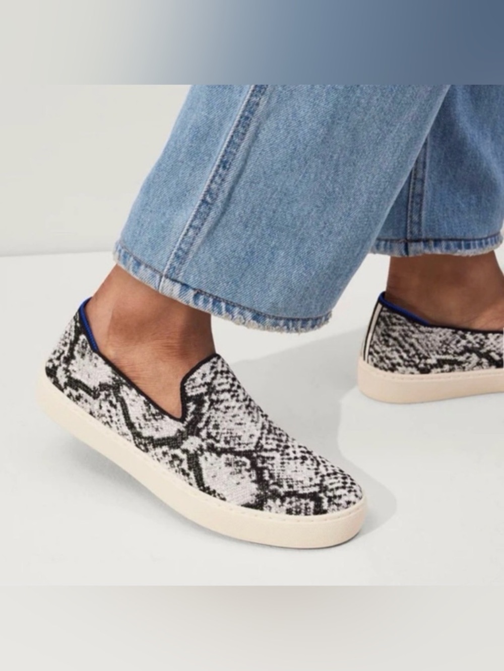 Rothy's Black and White Snake-Print Slip-On Sneakers